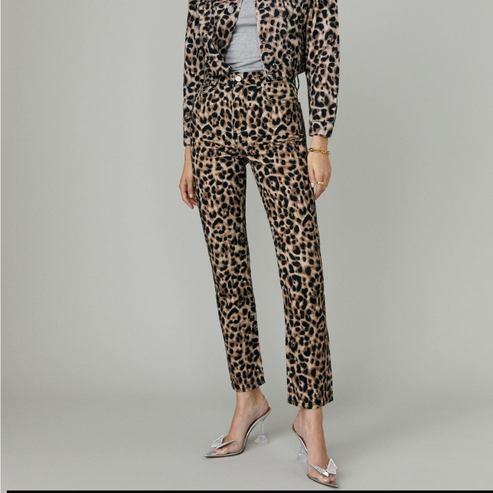 Reformation Leopard High Rise Straight Jeans
